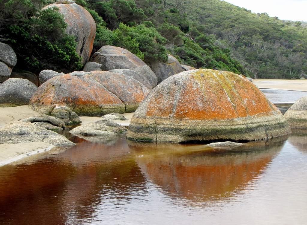 Granite boulders and reflections on Tidal River 