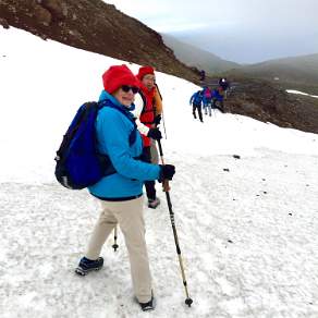 Crossing a snowfield in the Siglufjord Iceland