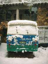 Walkabout bus under snow at Dinner Plain 1993