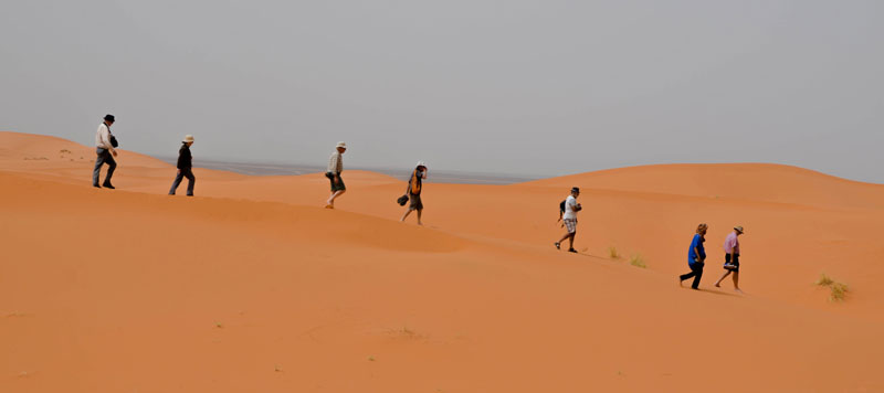 walking in the Sahara Desert Morocco